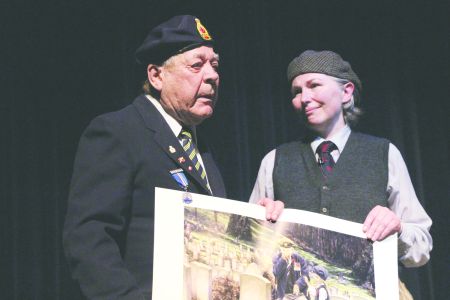 Comrade Billl Stubbings recieving a special print on behalf of the Legion from Jakes Gift.