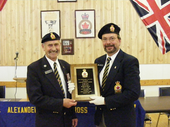 Comrade Henry Parker recieving the 2010 Legionaire of the Year award from Comrade President Peter Wyatt.