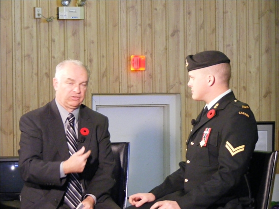 Bob Maloney from CTV interviewing one of our young Afghanistan vets.